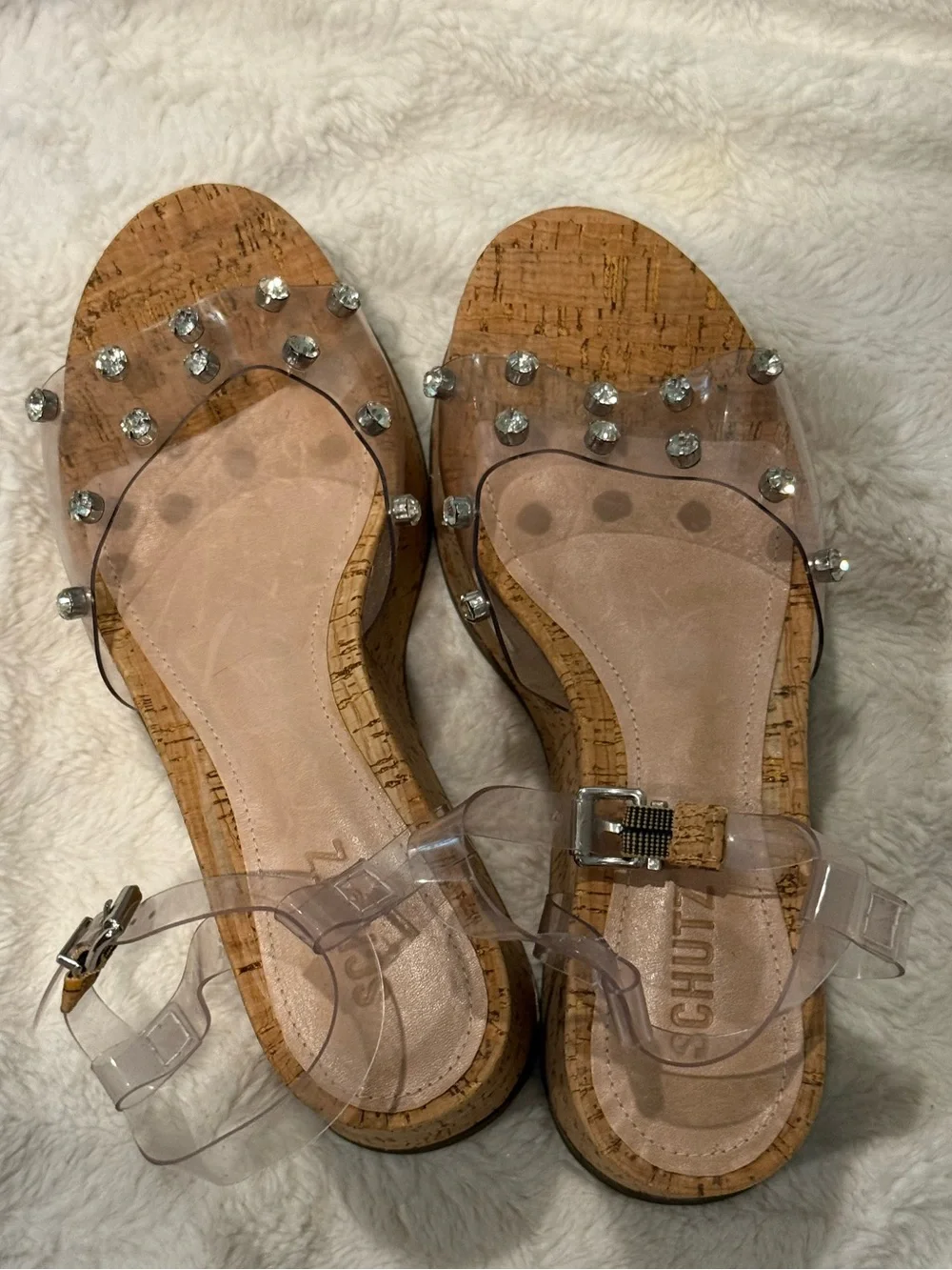 Schutz clear vinyl strappy platform sandals 8.5